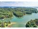 Stunning aerial view of the lake with wooded shoreline and private docks at 7125 Heard Rd, Cumming, GA 30041