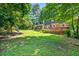 Beautiful backyard showing a spacious lawn, mature trees, and a deck, providing a serene outdoor retreat at 285 Jade Cove Dr, Roswell, GA 30075