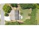 Aerial shot of the home's backyard, featuring a patio area and ample green space, surrounded by mature trees and landscaping at 4345 Idlewood Dr, Cumming, GA 30040