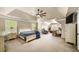 Expansive main bedroom with tray ceilings, a ceiling fan, and sunlit windows, creating a serene retreat at 4345 Idlewood Dr, Cumming, GA 30040