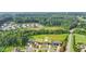 Overhead aerial view of luxury neighborhood with manicured lots, mature trees, and green natural buffer at 4720 Down Setting Rd, Cumming, GA 30028