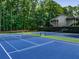 A vibrant blue tennis court with green accents, perfect for friendly matches amidst a leafy, green neighborhood at 2703 Country Park Dr, Smyrna, GA 30080
