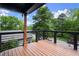 View of the deck showcasing the wood flooring, dark railings, and tree filled scenery at 32 Wadley Nw St, Atlanta, GA 30314