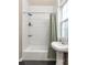 Bright bathroom with subway tile and pedestal sink at 737 Barnett Ne St # B6, Atlanta, GA 30306