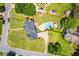 Aerial view of a well-maintained property with a beautiful pool and lush green lawn in a serene neighborhood at 11 Chad Ct, Mcdonough, GA 30253