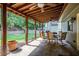 Enjoy the outdoors on this covered patio with ceiling fans, a table and chairs, and a grill area at 3117 Blowing Wind Nw Ct, Acworth, GA 30101