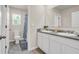 Bathroom featuring double sinks, and shower with a blue curtain at 4323 Cannon Walk, Ellenwood, GA 30294
