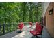 Outdoor deck with chairs and table surrounded by trees at 80 Cliffcreek Trce, Atlanta, GA 30350
