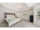 Neutral main bedroom with tray ceiling, ensuite bathroom, and large windows at 2030 Darien Park Dr, Roswell, GA 30076