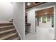 Basement with wooden ceiling, carpeted stairs, and a built-in desk area at 1950 Wenlok Ne Trl, Marietta, GA 30066