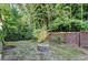 Landscaped backyard featuring a stone fire pit and an abundance of lush greenery and bamboo at 2220 Lily Valley Dr, Lawrenceville, GA 30045