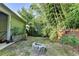 Grassy backyard features a stone fire pit, a garden and green views with privacy fence at 2220 Lily Valley Dr, Lawrenceville, GA 30045