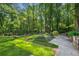 Landscaped backyard with mature trees at 5195 Overbend Trl, Suwanee, GA 30024