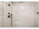 Modern shower with black fixtures and a glass partition at 6090 River Chase Cir, Atlanta, GA 30328