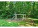 A backyard playground with a slide, swings, and a bench, perfect for Gathering fun and outdoor activities at 4971 Fairhaven Ne Way, Roswell, GA 30075
