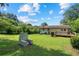 A charming backyard with lush green grass, brick fire pit and a wooden deck at 1409 Georgia Ave, East Point, GA 30344