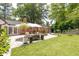 Well manicured backyard and brick home featuring ample seating, green grass, and mature trees at 2658 Briarlake Ne Rd, Atlanta, GA 30345