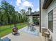 Outdoor patio with seating area, fire pit, manicured lawn, and a fenced yard, great for entertaining and relaxation at 3640 Pollys Blf, Cumming, GA 30028