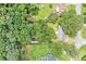 A high angle aerial view of the house with a pool and lush surrounding trees at 96 S Forty Pass S, Hiram, GA 30141