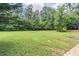 Large backyard with lush green grass and mature trees creating a private, natural setting at 243 Hickory Way, Canton, GA 30115