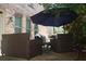 Outdoor patio with wicker furniture and umbrella, great for outdoor relaxation and entertaining at 7825 Crownpoint Dr, Alpharetta, GA 30005