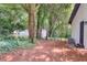 Backyard of the property with lots of trees, lawn and a home at 558 Newlin Ct, Lawrenceville, GA 30046
