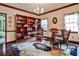 Cozy office space featuring built-in bookshelves, a decorative rug, and ample natural light at 3747 Sturbridge Ct, Tucker, GA 30084