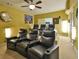 Home theater room offering multiple rows of leather recliners and wall-mounted lighting for an immersive viewing experience at 4241 Hampton Mill Pkwy, Douglasville, GA 30135