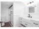 Modern bathroom with a glass shower and elegant vanity at 5491 Hiram Rd, Powder Springs, GA 30127