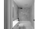 Modern bathroom with white vanity, gray-tiled shower, and a black faucet at 3267 Sunderland Dr, Snellville, GA 30039