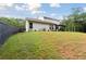 Spacious backyard featuring a well-maintained lawn, privacy fence, and a covered patio, ideal for outdoor activities at 404 Arden, Ellenwood, GA 30294