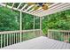 Enjoy this expansive deck with pergola and ceiling fan, perfect for relaxing and entertaining amidst lush greenery at 5059 Winding Hills Lane Ln, Woodstock, GA 30189