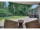 Backyard featuring patio seating, a modern cable fence, and a view of the green lawn at 2936 Randolph Ne Rd, Atlanta, GA 30345