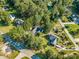 Aerial view of home nestled among mature trees, showcasing surrounding neighborhood and road access at 3540 Pilgrim Mill Rd, Cumming, GA 30041