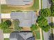 Aerial view of a home with a well-maintained lawn, mature trees, and a paved driveway at 214 Harmony Lake Dr, Canton, GA 30115