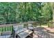 Deck area with outdoor seating with a view of the wooded backyard at 2625 Harbor Point Ct, Cumming, GA 30041