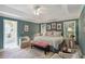 Spacious main bedroom with tray ceiling, neutral tones, and a doorway to the bathroom at 10050 Lauren Hall Ct, Alpharetta, GA 30022