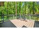 Wooden back deck with gray railing overlooking lush greenery, ideal for outdoor relaxation and enjoying nature at 2136 N Landing Way, Marietta, GA 30066