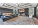 Bedroom featuring a large bed, coffered ceilings, dark accent walls, and large windows at 4771 Moon Chase Dr, Buford, GA 30519