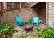 Cozy backyard patio with brick wall, Adirondack chairs, and a fire pit, creating a relaxing outdoor space at 4771 Moon Chase Dr, Buford, GA 30519