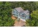 High-angle shot showcases a well-kept home featuring a spacious two-car garage nestled among lush, mature trees at 533 Coolsprings Walk, Woodstock, GA 30188