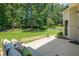 Back patio featuring comfortable seating overlooking a spacious yard surrounded by trees at 3275 Cherry Oak Ln, Cumming, GA 30041
