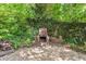 Backyard featuring a brick fireplace, gravel floor, and surrounding greenery at 5510 Stoneybrook Se Ct, Mableton, GA 30126