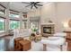 Spacious living room with stone fireplace, vaulted ceilings, and ample natural light at 3505 Watson Rd, Cumming, GA 30028