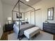 Serene bedroom featuring a four-poster bed, hardwood floors, and ample closet space at 2873 Shoals Hill Ct, Dacula, GA 30019
