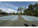 Community tennis courts with green and blue playing surfaces framed by mature trees at 2873 Shoals Hill Ct, Dacula, GA 30019