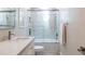 This bathroom has a marble sink and counter top, a shower, and a built-in towel rack at 1192 Cleburne Ne Ave, Atlanta, GA 30307