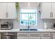 The sink area features stainless steel appliances, white cabinets, a window and a patterned backsplash at 1192 Cleburne Ne Ave, Atlanta, GA 30307