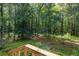 View of backyard from the wooden deck surrounded by green trees and foliage at 400 Mccart Rd, Mcdonough, GA 30252
