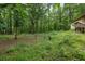 Backyard features a fire pit area surrounded by lush greenery and mature trees at 400 Mccart Rd, Mcdonough, GA 30252
